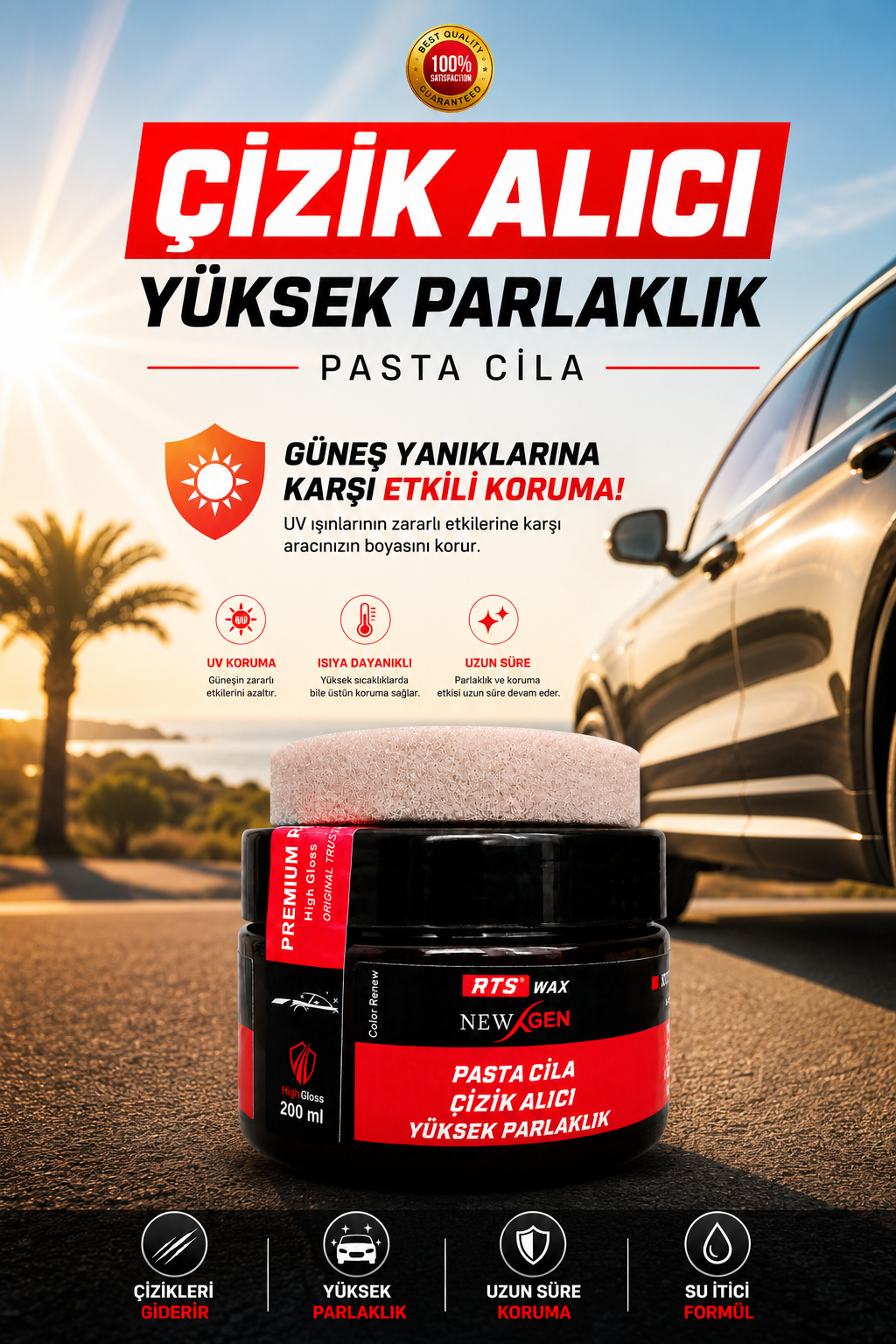 Araba Oto Çizik Giderici, Parlatıcı, Pasta Cila Seti, Oto Bakım, Boya Koruma 200 mL