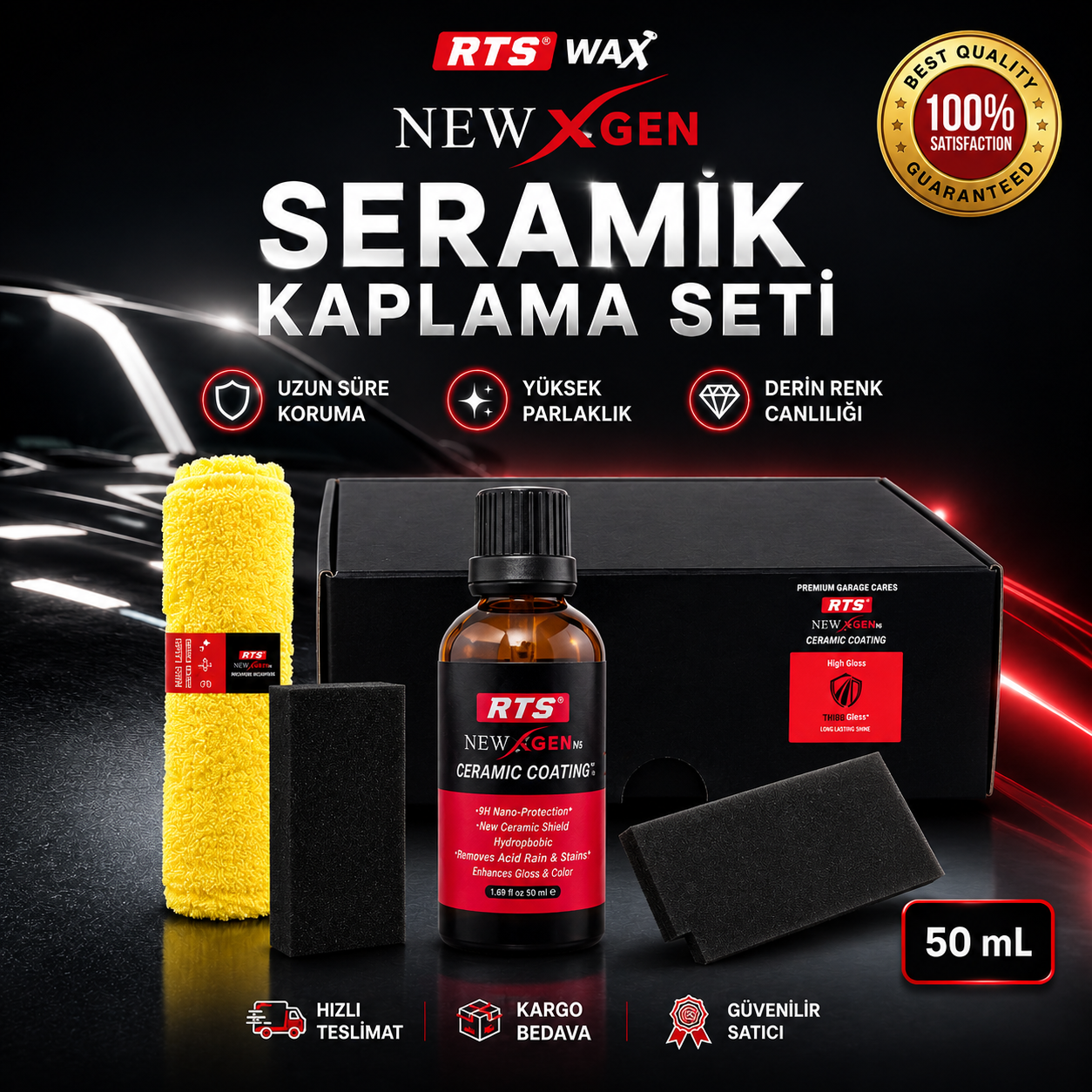 Seramik Kaplama Seti, Premium 50 mL, Boya Koruma, Yüksek Parlaklık, Su itici