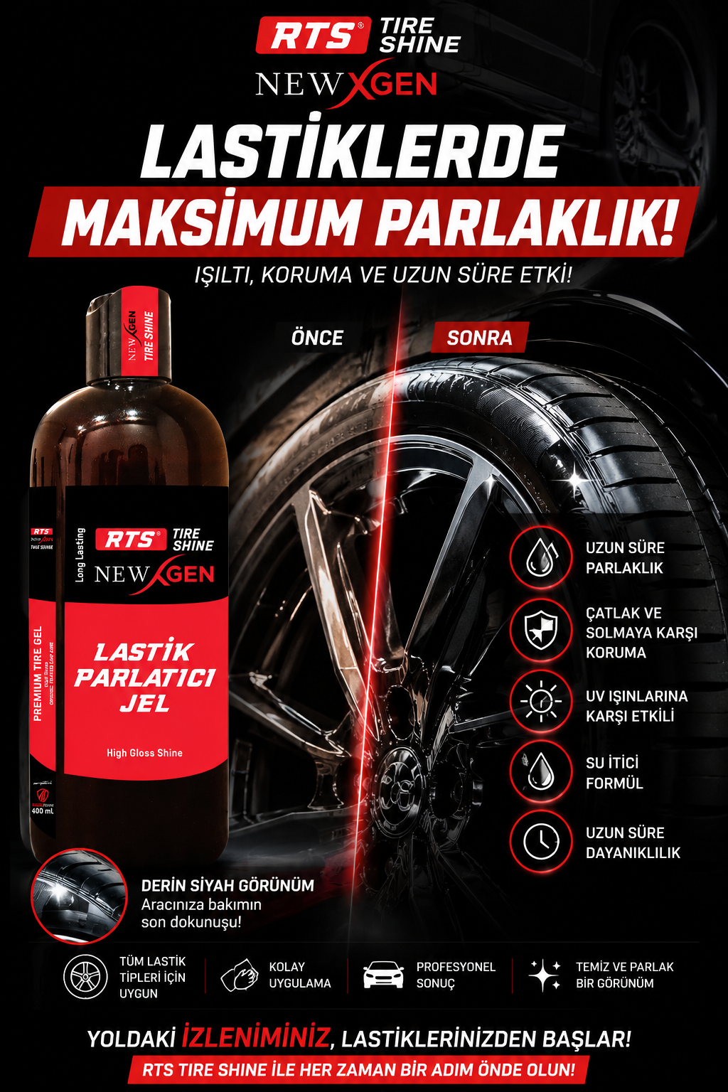 Lastik Parlatıcı Jel 400 ml – Ekstra Parlaklık, Uzun Süreli Koruma ve Temizlik-RTSNewgen