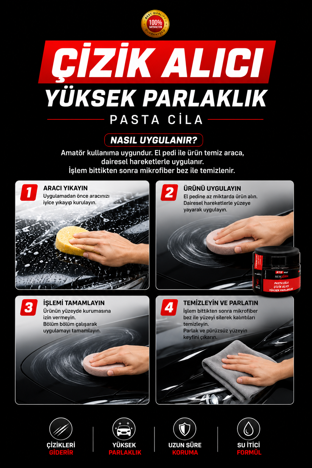 Araba Oto Çizik Giderici, Parlatıcı, Pasta Cila Seti, Oto Bakım, Boya Koruma 200 mL