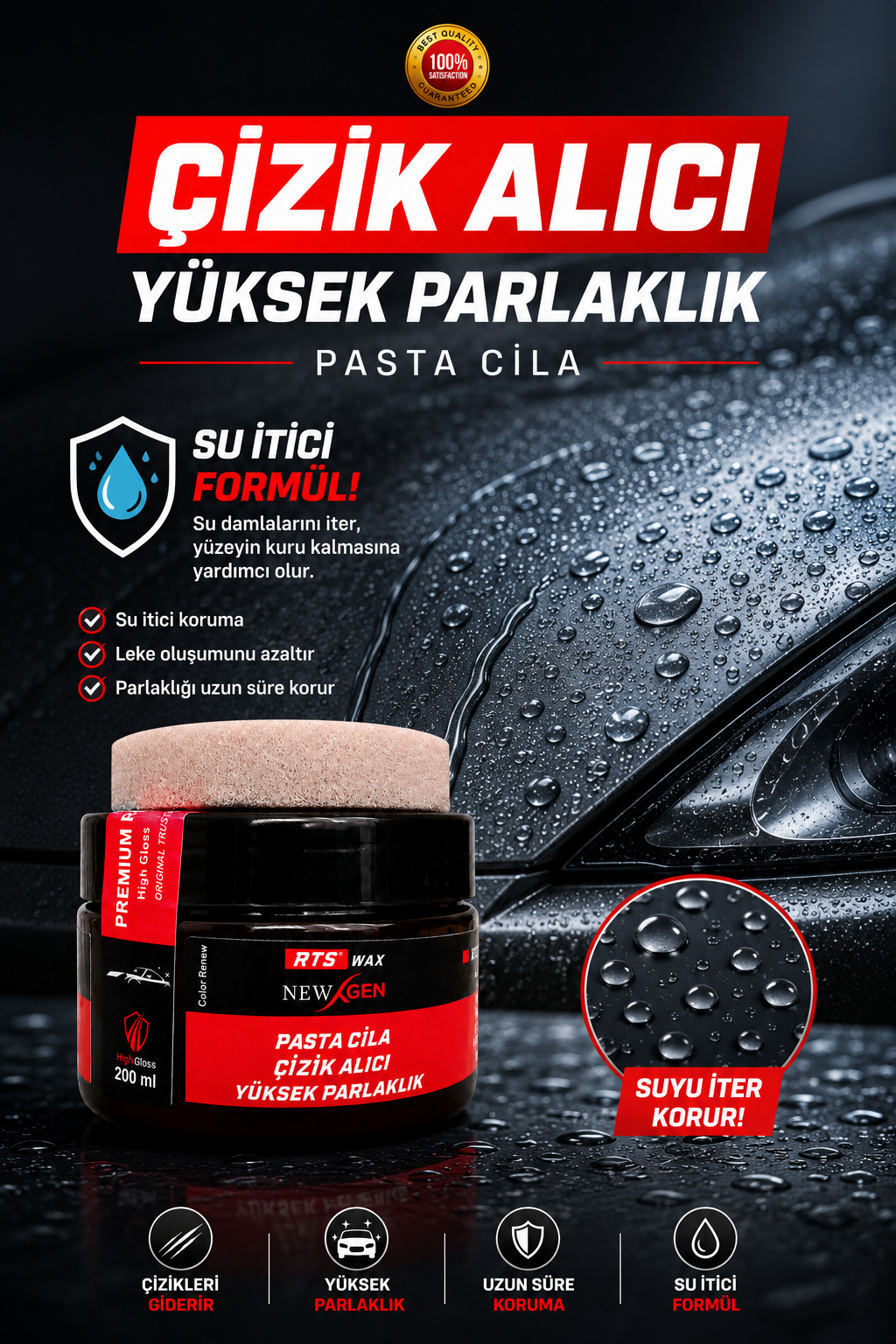 Araba Oto Çizik Giderici, Parlatıcı, Pasta Cila Seti, Oto Bakım, Boya Koruma 200 mL
